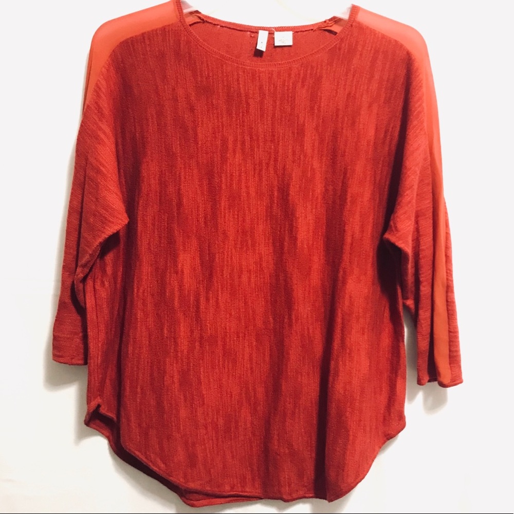 MOTH ANTHROPOLOGIE  orange sweater sheer detail